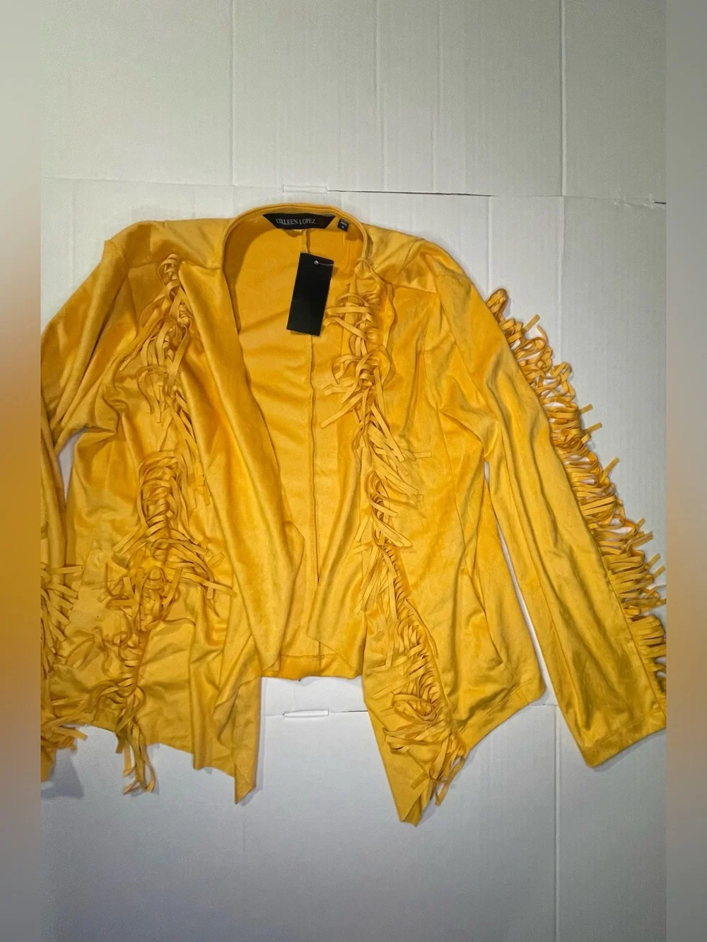 Colleen Lopez Golden Yellow Fringe Open-Front Cardigan